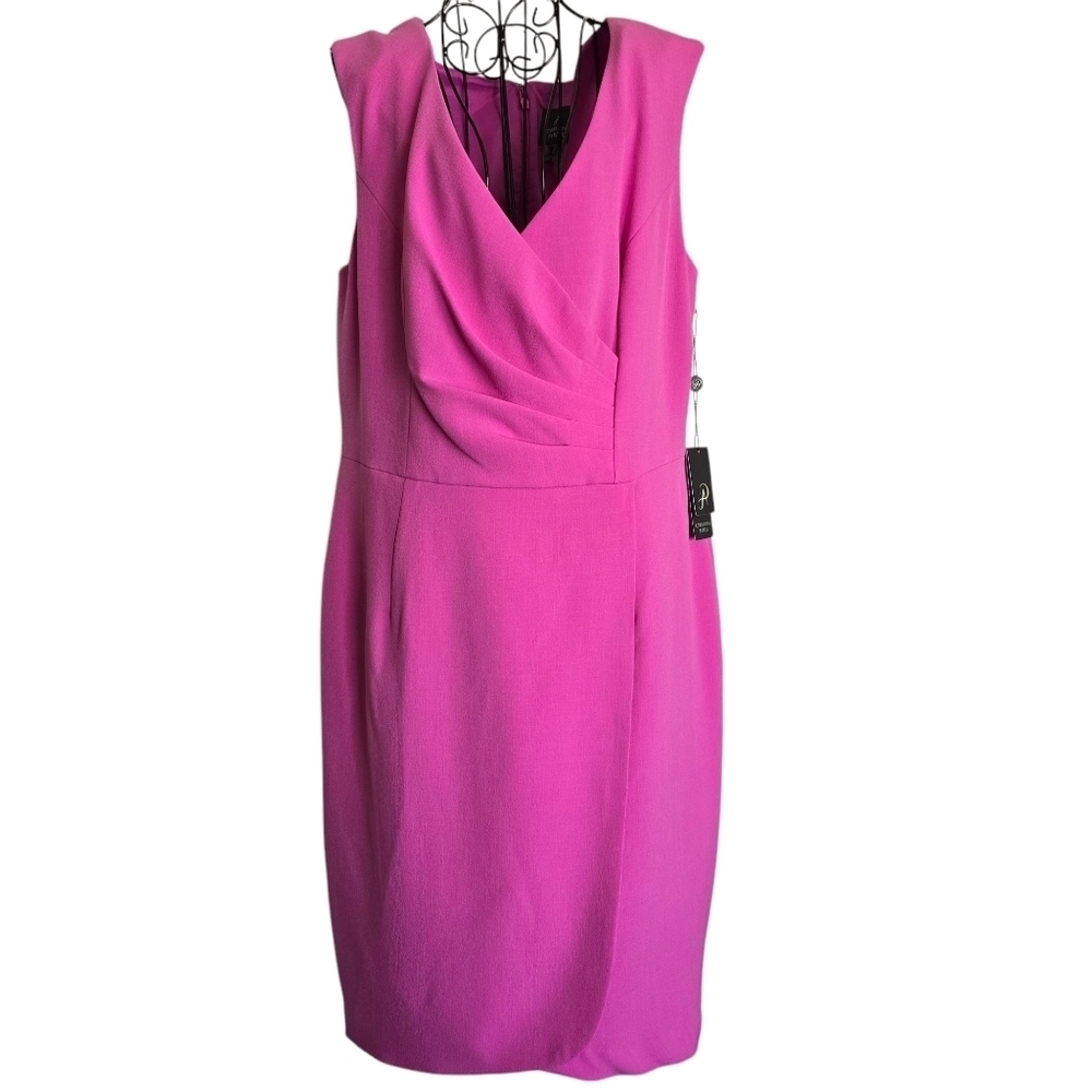 🍁NWT Adrianna Papell Pleated Wrap Sheath Dress, Size 14